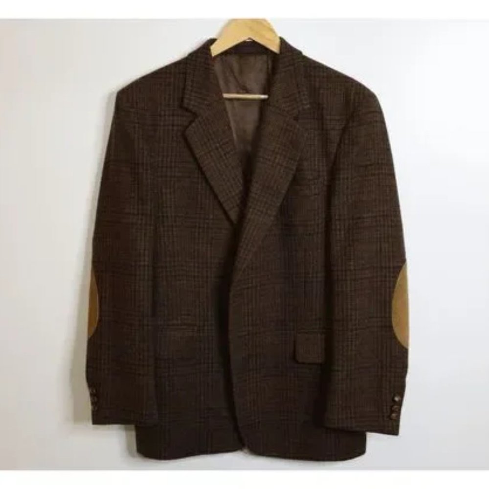 Tweed Herringbone Brown Blazer Size 40R, Pure wool